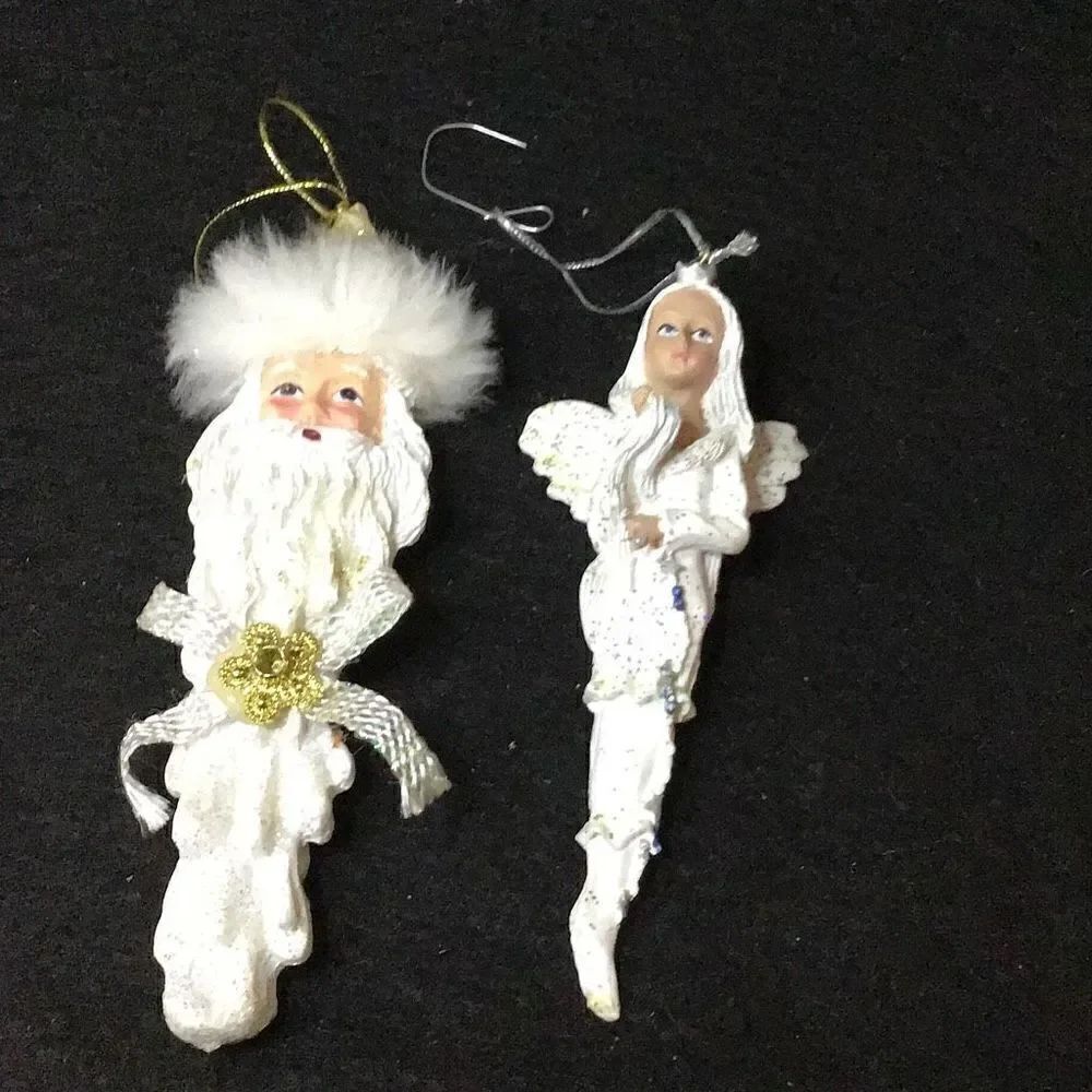 Ornaments, vintage, sparkling, white, Santa and angel